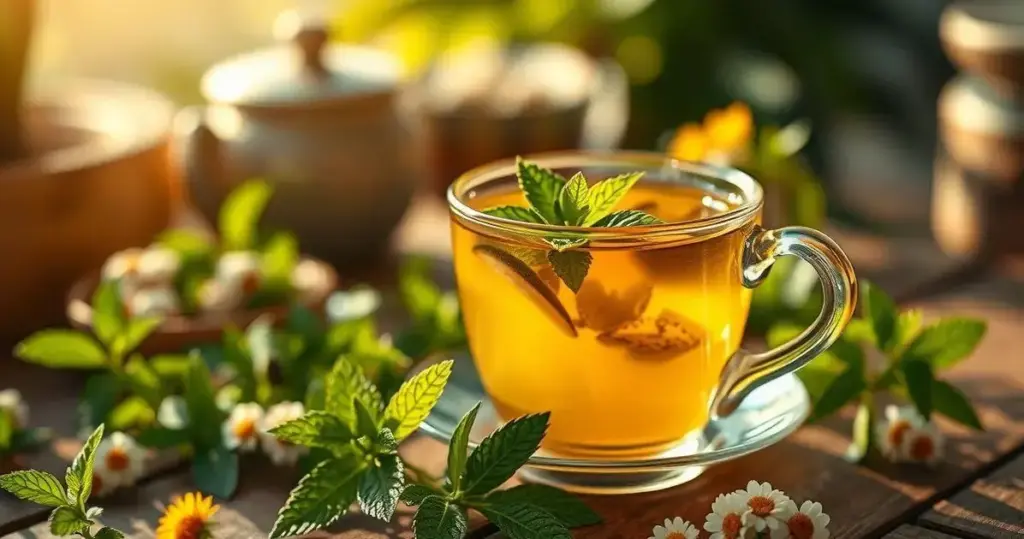 chá de camomila com hortelã