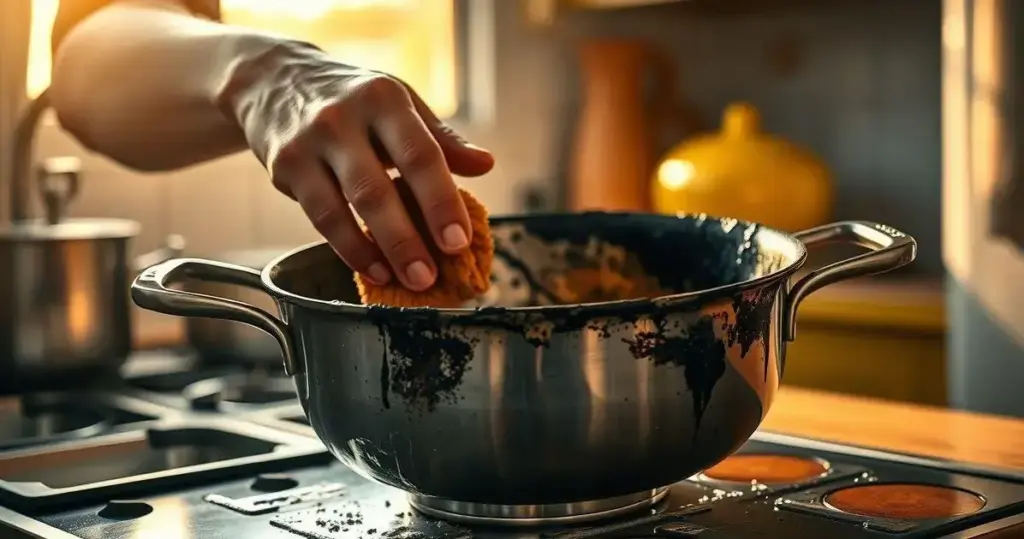 como limpar panela de inox queimada