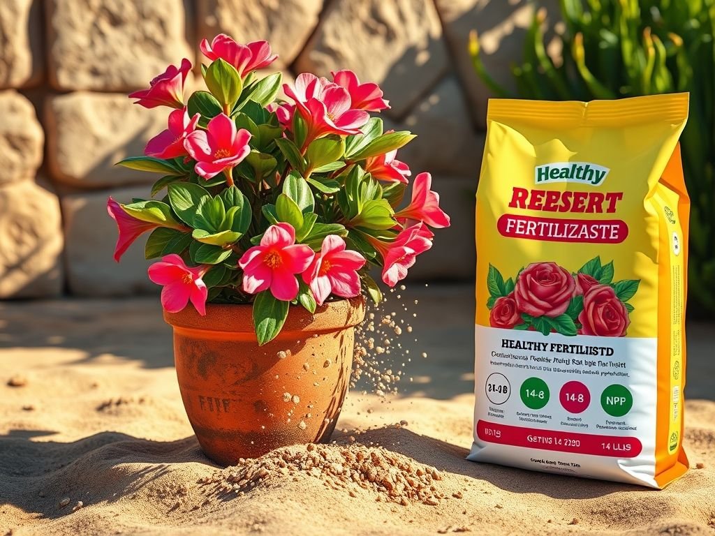 Adubação da rosa do deserto com fertilizante NPK 4-14-8 para estimular a floração no inverno. Fertilizantes para rosa do deserto.