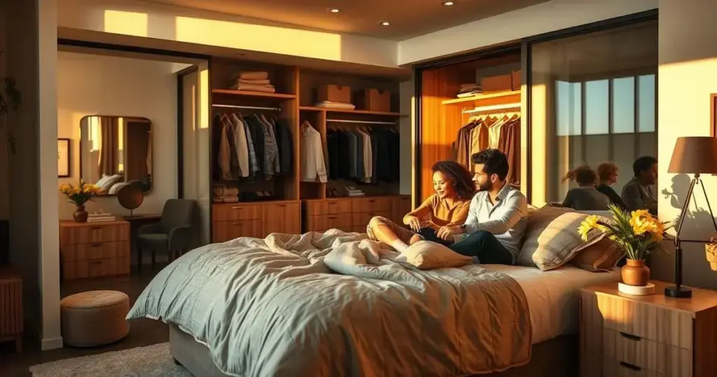 decoração de quarto de casal com closet