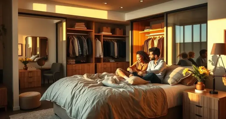 decoração de quarto de casal com closet