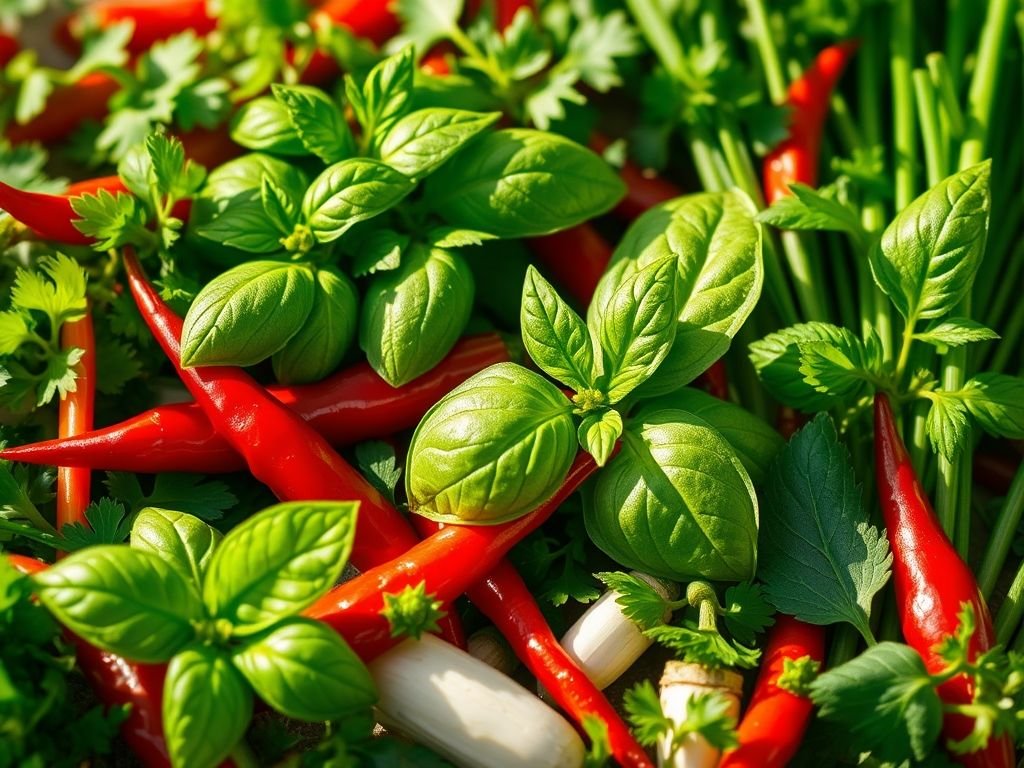 Temperos frescos variados: manjericão, salsa, cebolinha e pimentas. Dicas de conservação para Google Discover.