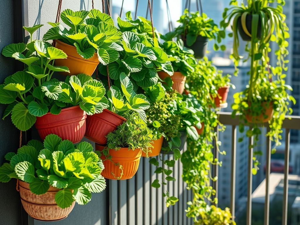 Horta vertical de alface em varanda de apartamento, cultivo de alface em pequenos espaços