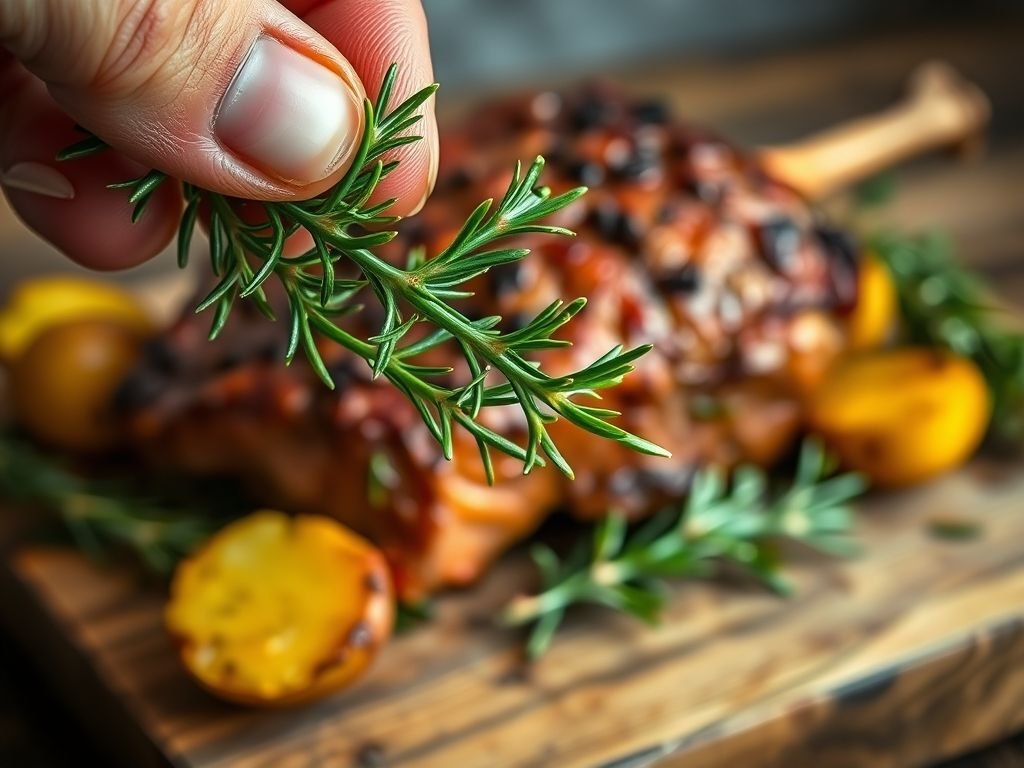 Alecrim fresco e assado de carneiro: tempero e sabor na culinária