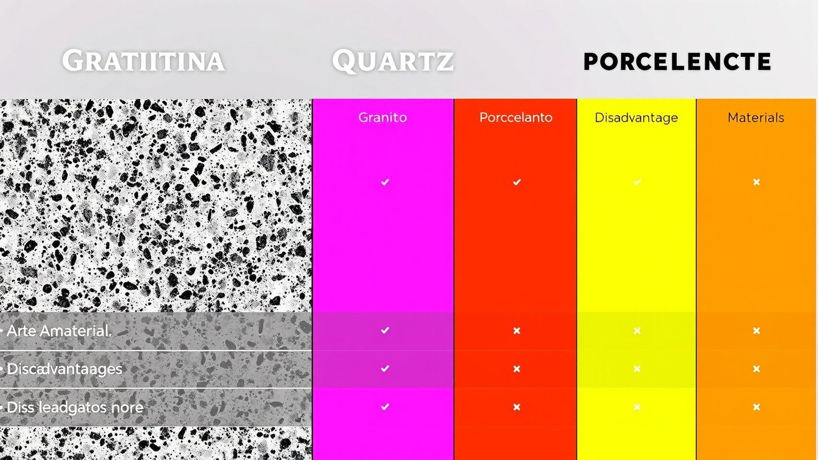 Materiais para bancada de cozinha: Comparativo entre Granito, Quartzo e Porcelanato. Descubra as vantagens e desvantagens de cada material para sua reforma. #bancadacozinha #granito #quartzo #porcelanato