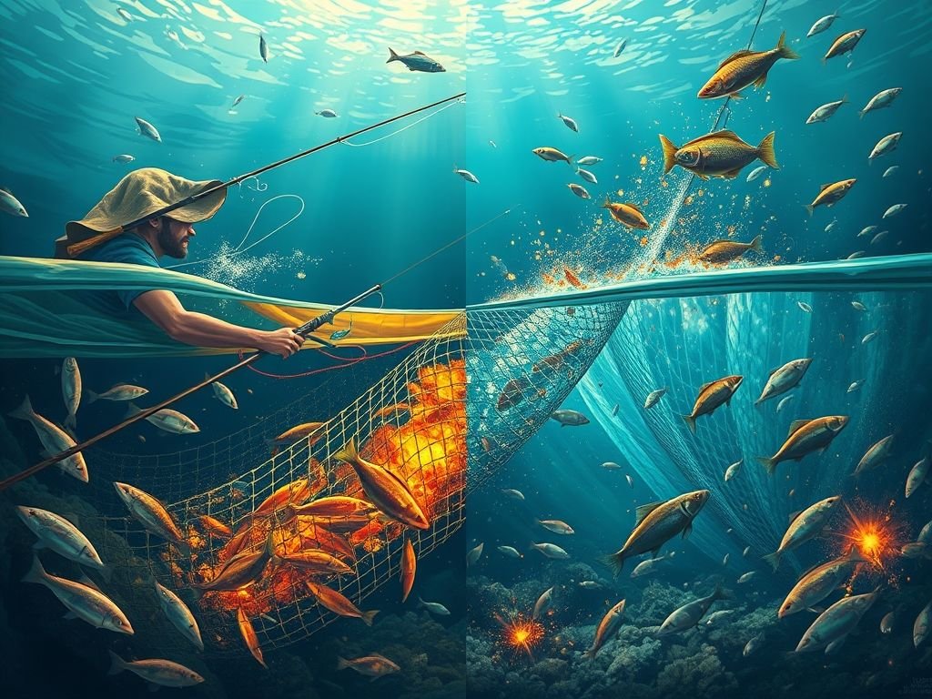 Comparativo: Pesca com timbó vs. pesca predatória - Impacto ambiental