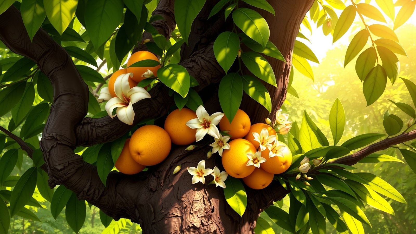 Pequi (Caryocar brasiliense) com frutos e flores, árvore do Cerrado