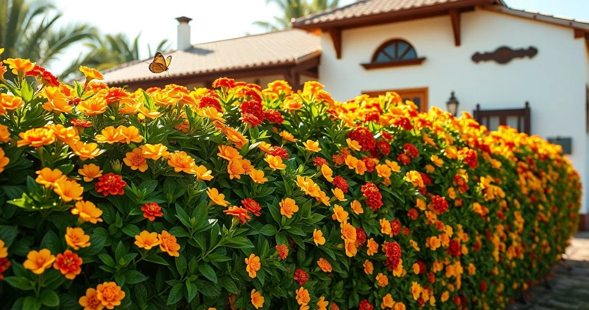 Fotografia profissional e realista de uma cerca viva densa de Lantana