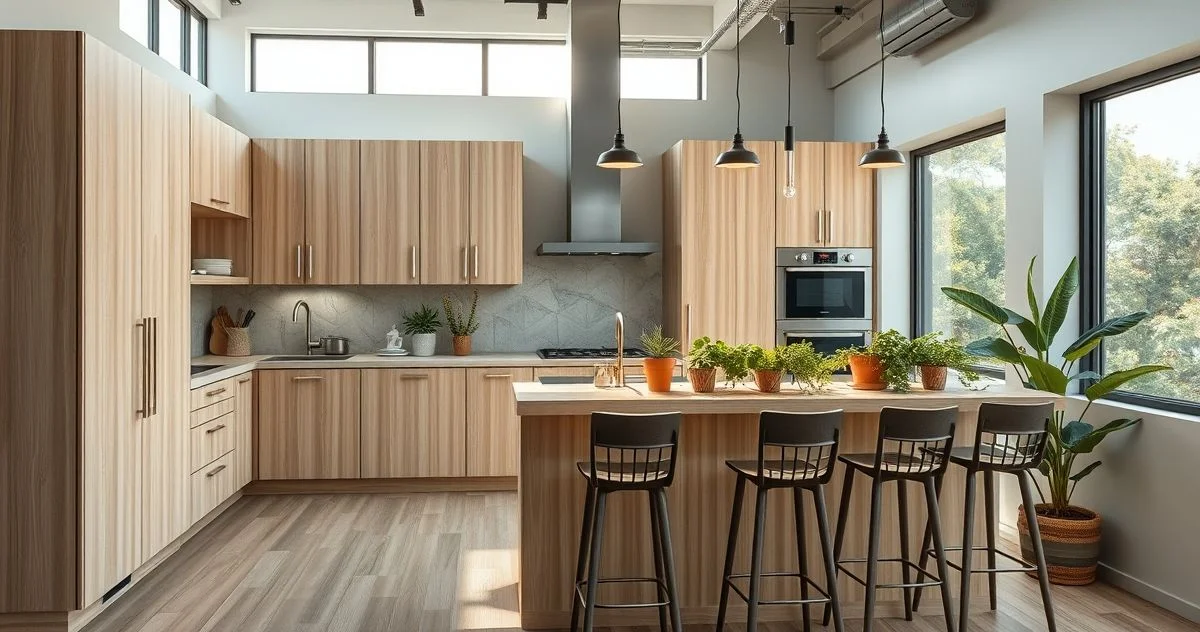 Fotografia realista de um studio com cozinha integrada