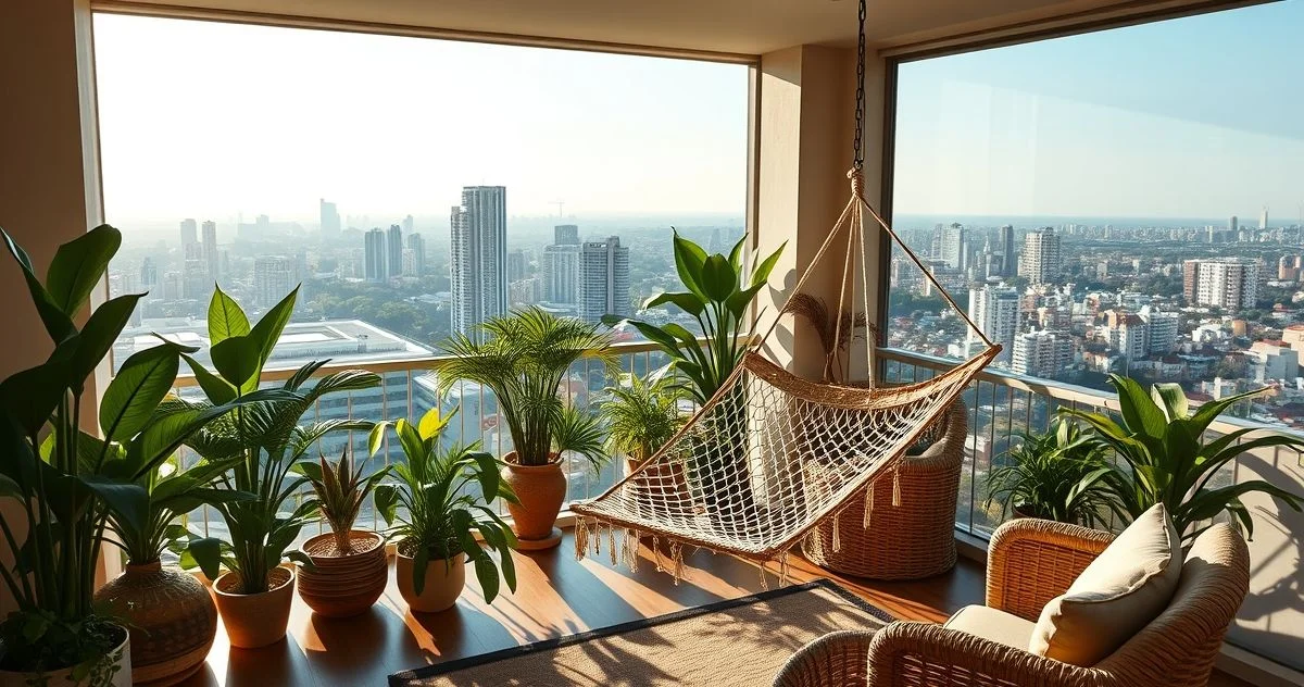 Imagem realista de um studio com varanda integrada