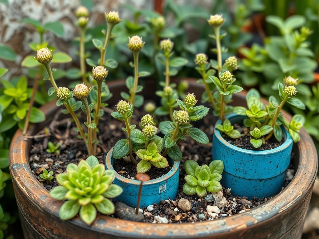 Plantio de mudas de petúnia em jardineira de cerâmica com substrato rico em nutrientes para garantir o bom desenvolvimento das plantas.