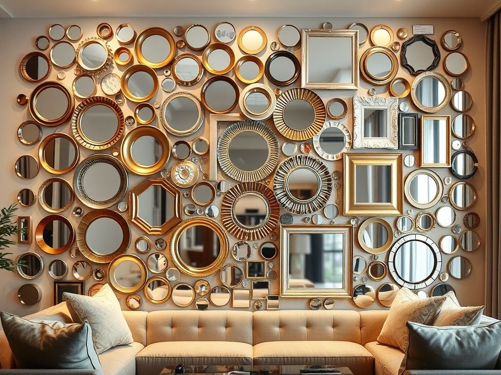 Mosaico de espelhos decorativos na sala - Ideias criativas para ampliar espaços com espelhos