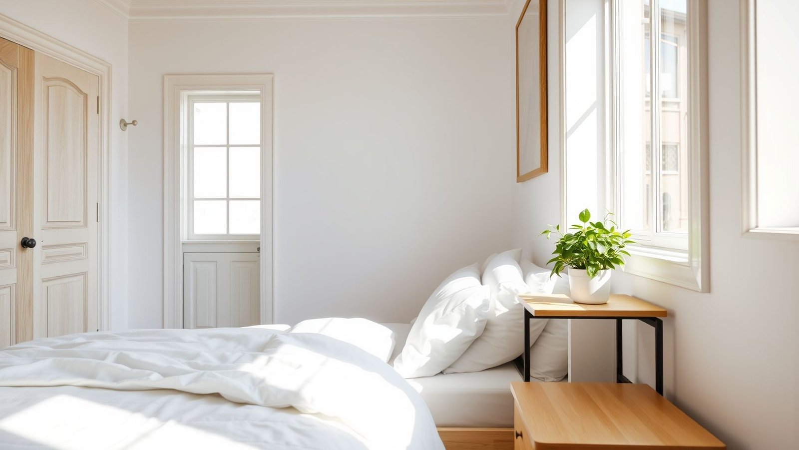 Quarto branco iluminado: amplitude e serenidade para um sono reparador