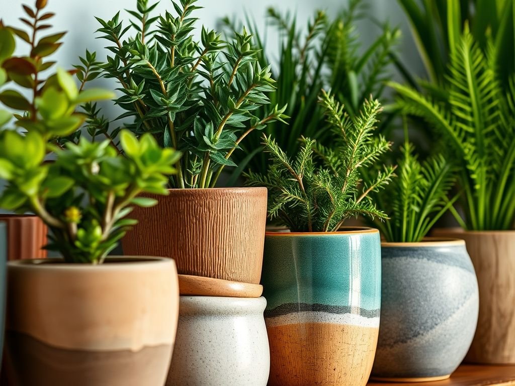 Variedade de vasos de plantas: barro, plástico, cerâmica, fibra de coco, madeira. Vaso ideal para cada planta, jardinagem, decoração com plantas, plantas de interior, jardinagem em casa.