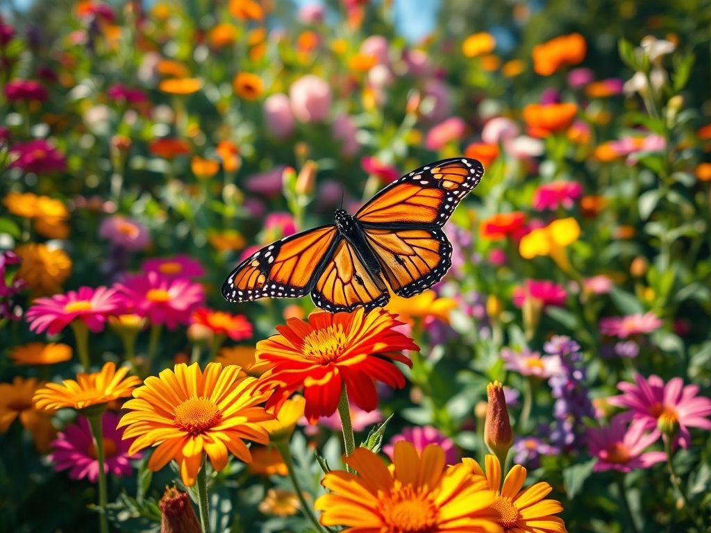 Borboleta monarca em jardim florido: Dicas para atrair borboletas ao seu jardim.