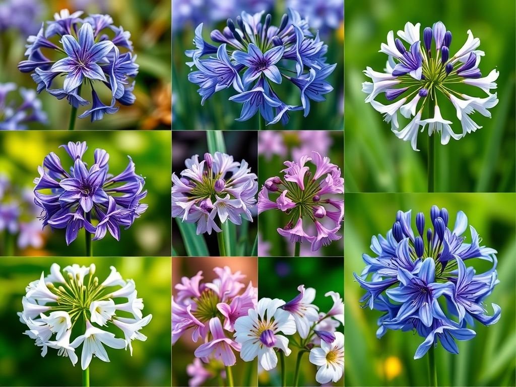 Variedades de agapantos: Agapanthus africanus, Agapanthus praecox, Agapanthus campanulatus e Agapanthus 'Peter Pan'. Guia de identificação de plantas e flores.