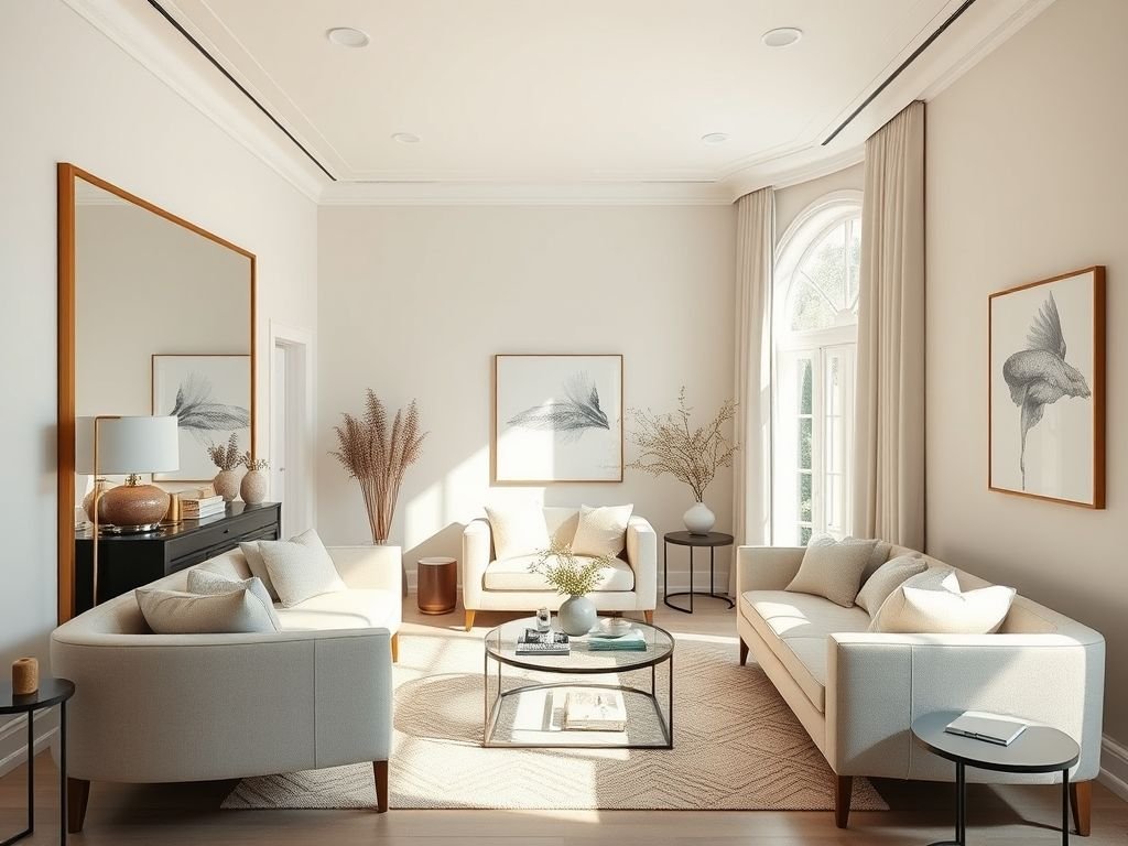 Sala pequena decorada com espelho grande para ampliar o espaço e aumentar a luminosidade - Dicas de decoração