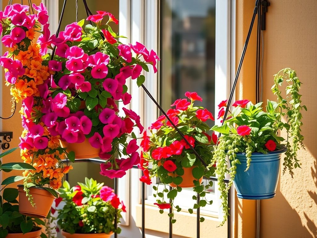 Varanda pequena florida com petúnias, gerânios e amor-perfeito: inspire-se para criar seu jardim urbano