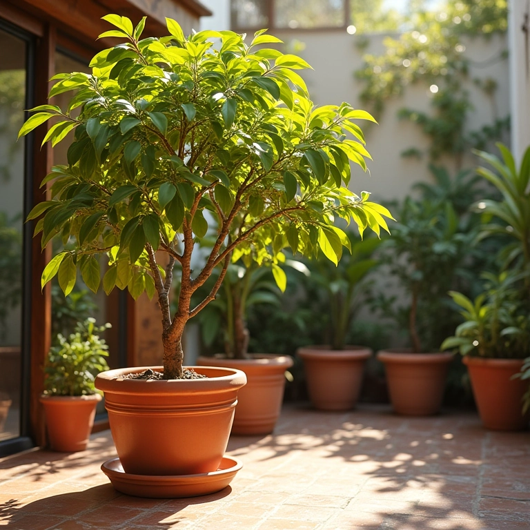Acerola em vaso no local ideal com muita luz.