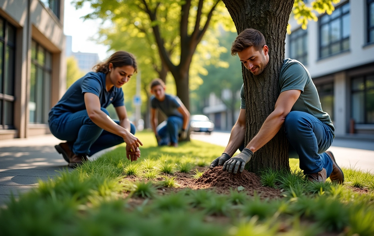 Adubação equilibrada de árvores urbanas por profissionais.