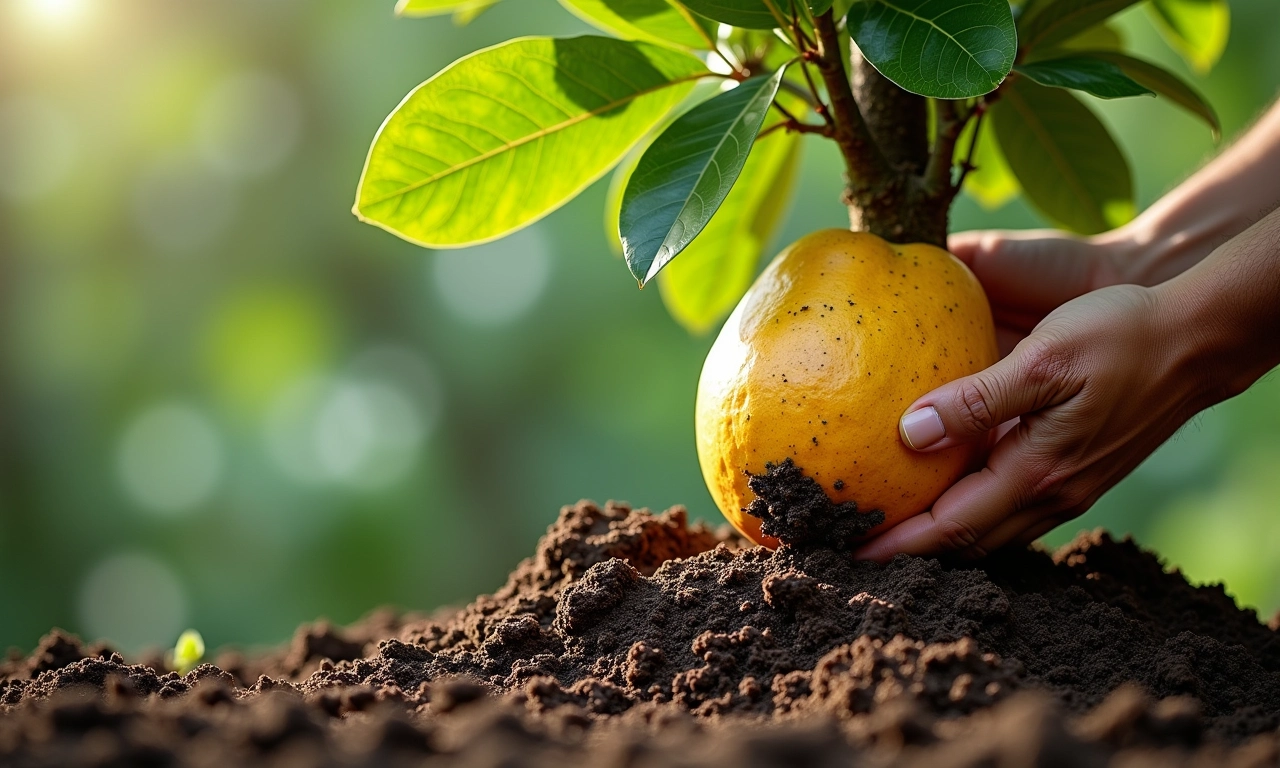 Adubando cupuaçu com fertilizante orgânico.