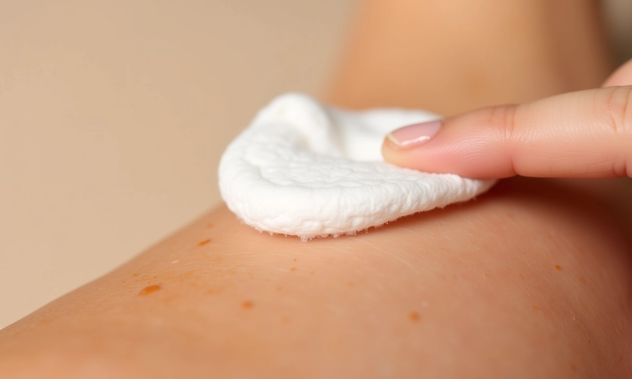 Algodão com vinagre branco sendo aplicado em pele manchada.