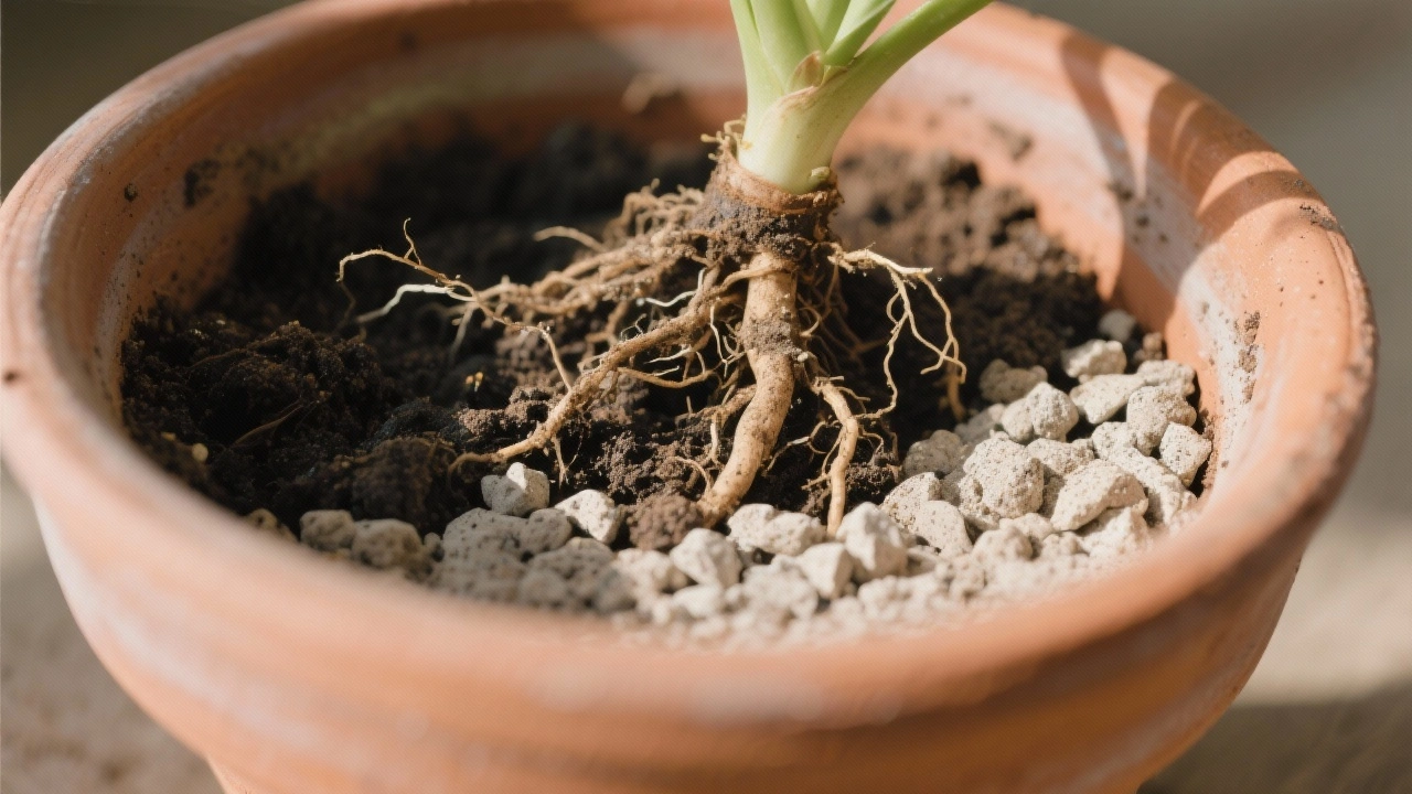 Argila expandida no fundo do vaso garante drenagem perfeita.