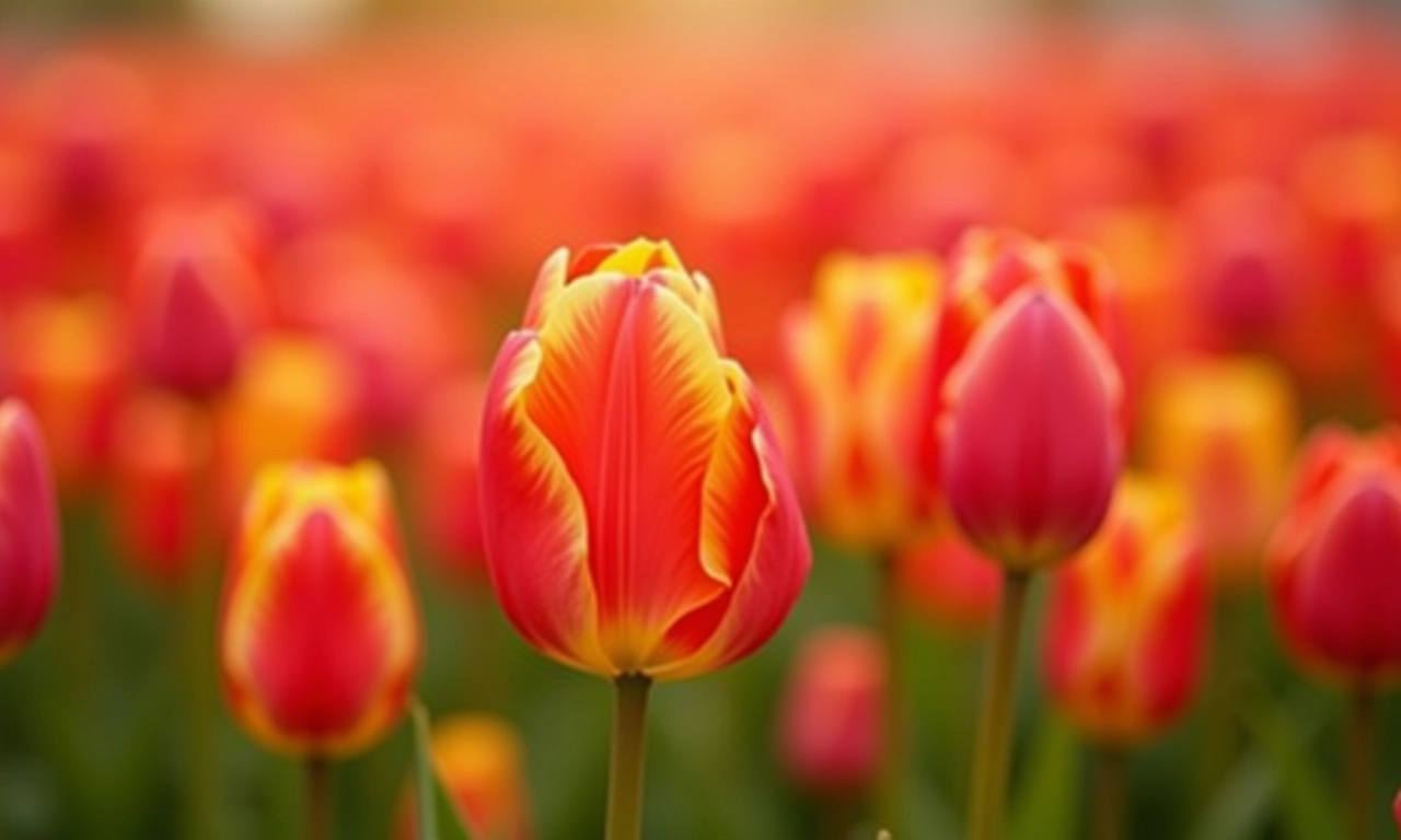 Campo de tulipas coloridas simbolizando amor perfeito.