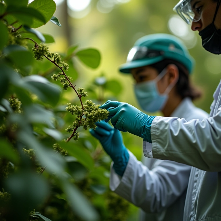 Cientistas coletando material genético de um Jequitibá-Rosa.