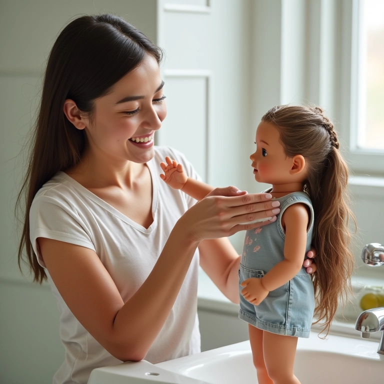 Dando um pequeno brinquedo como recompensa após o banho.