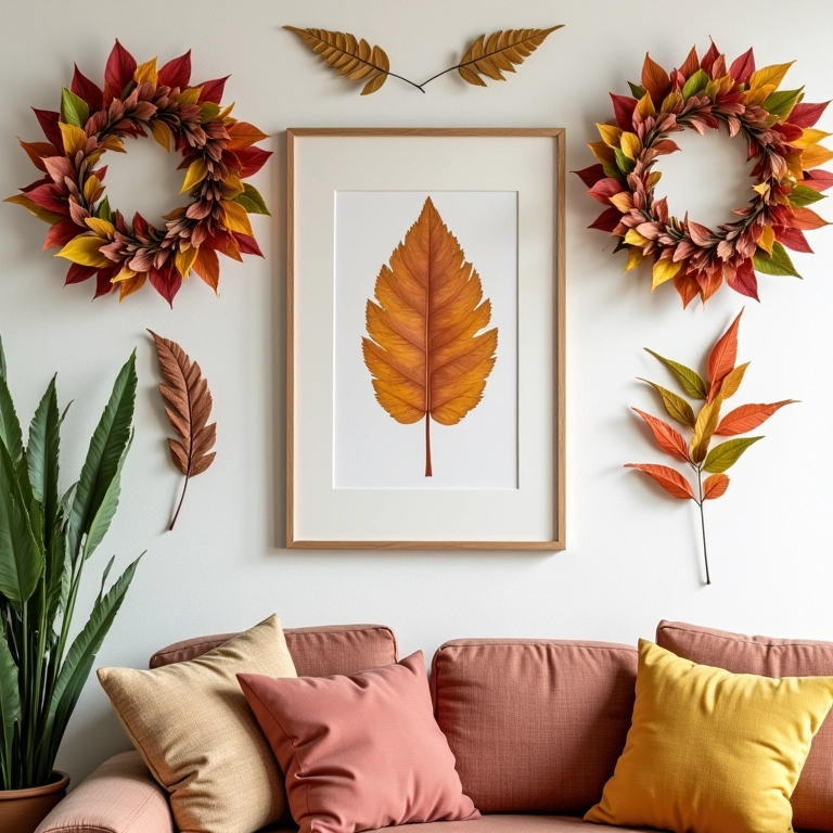 Decoração artesanal feita com folhas secas em casa.