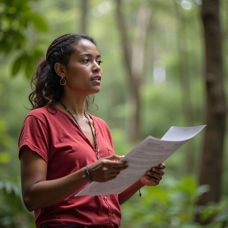 Educador ensinando sobre o Jequitibá-Rosa em ambiente externo.