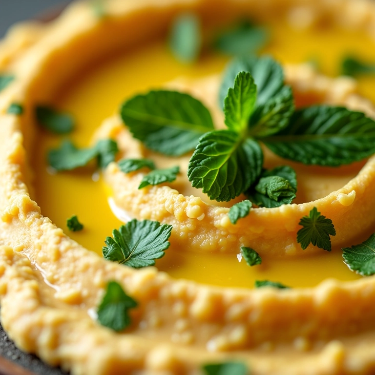 Homus com hortelã e salsinha frescas.