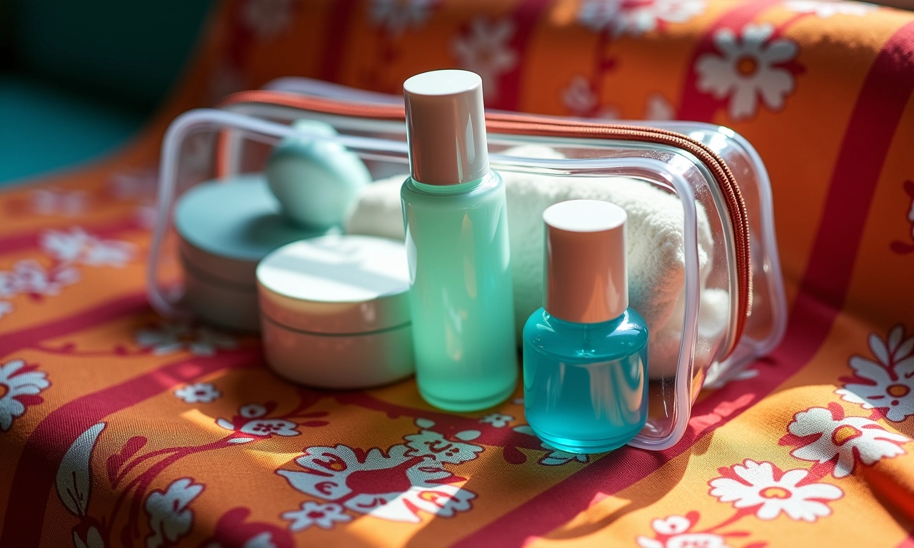 Kit de higiene pessoal em tamanho viagem para voos internacionais.