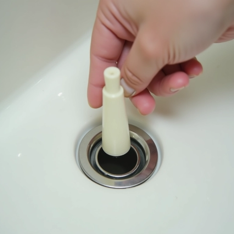 Mão usando um desentupidor de borracha no ralo do chuveiro.