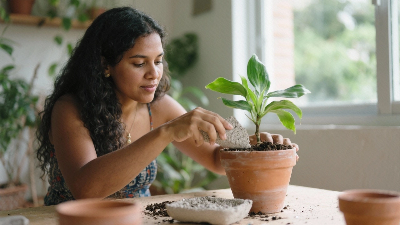 Material leve que facilita o manuseio dos vasos com argila expandida.