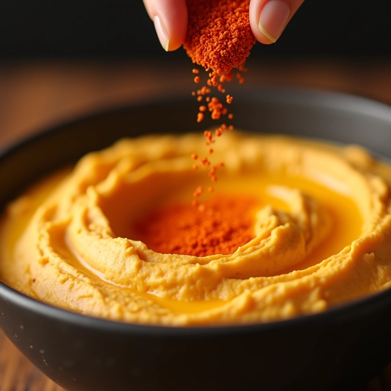 Pimenta caiena adicionada ao homus.