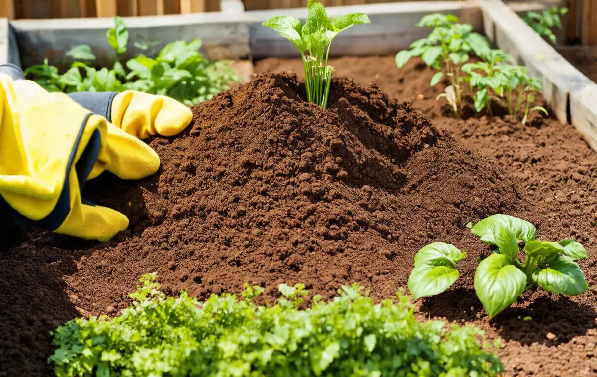 Preparo do solo para o canteiro elevado.