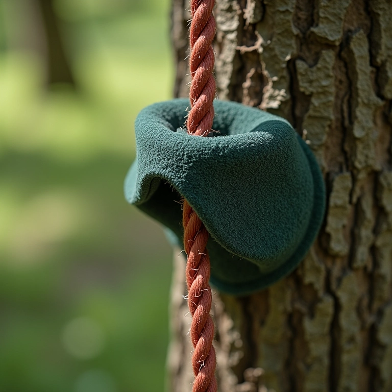 Proteção na árvore para evitar danos da corda do balanço.