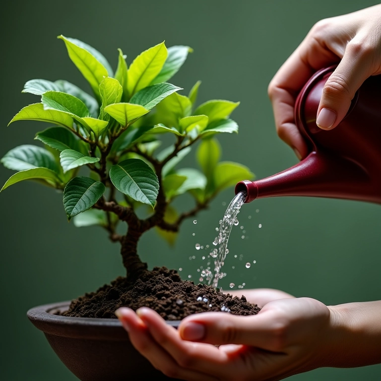 Regando um bonsai com cuidado.
