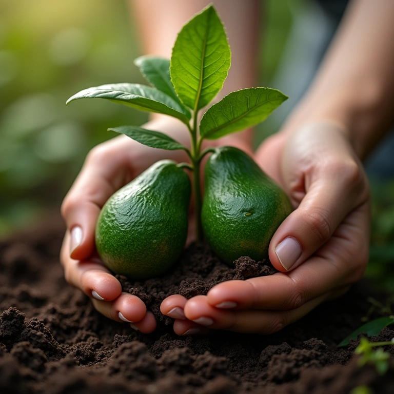 Regando um jovem abacateiro com cuidado e atenção.