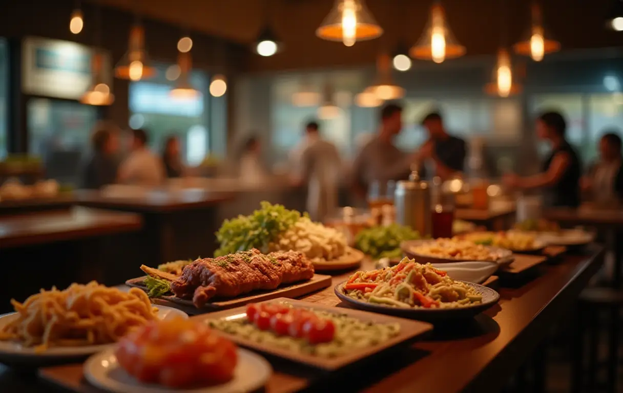 Restaurante elegante exibindo pratos aromáticos, atraindo clientes.