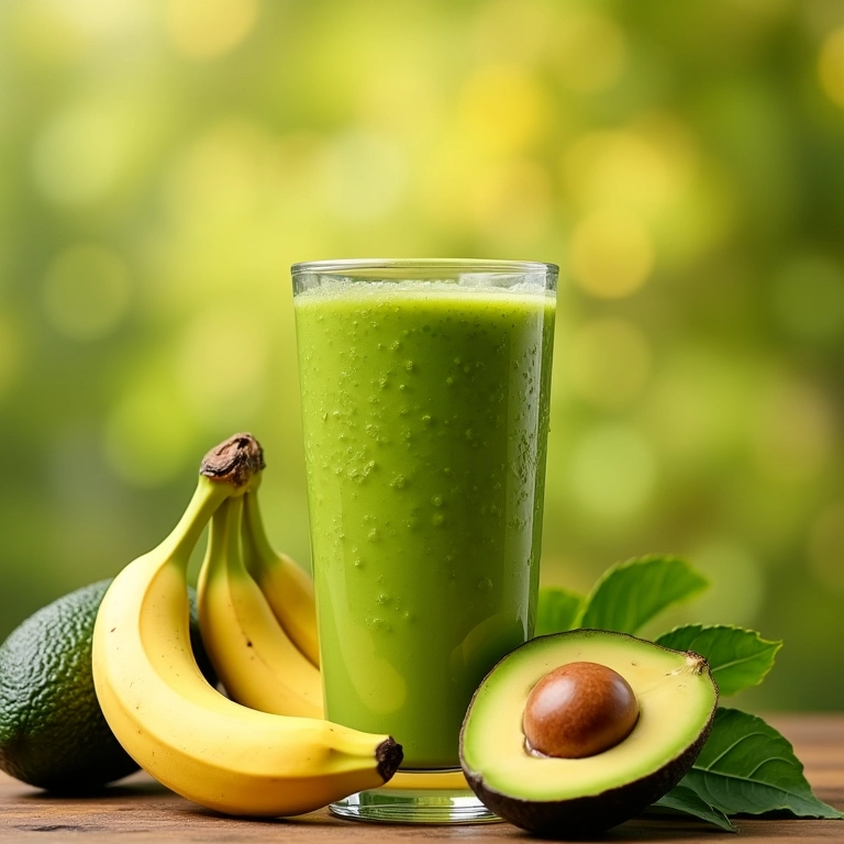 Smoothie energético de abacate com banana em copo alto.