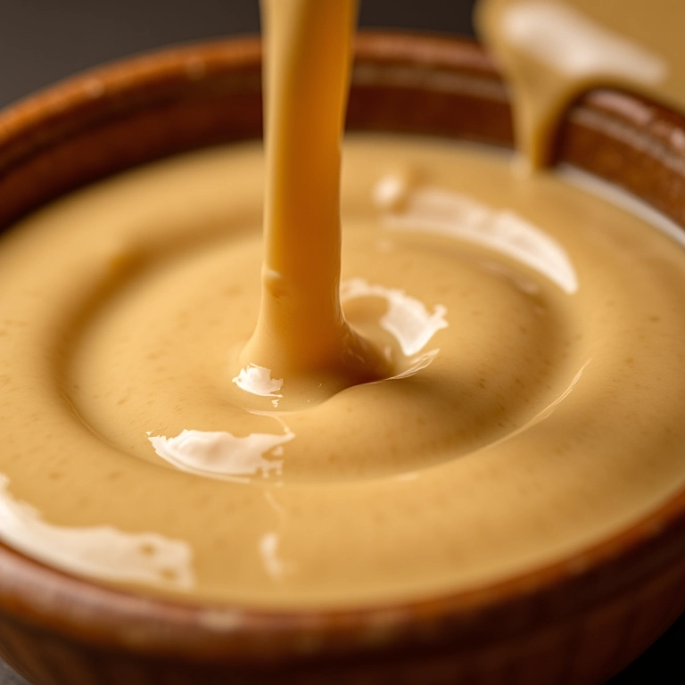 Tahine sendo adicionado em um pote.