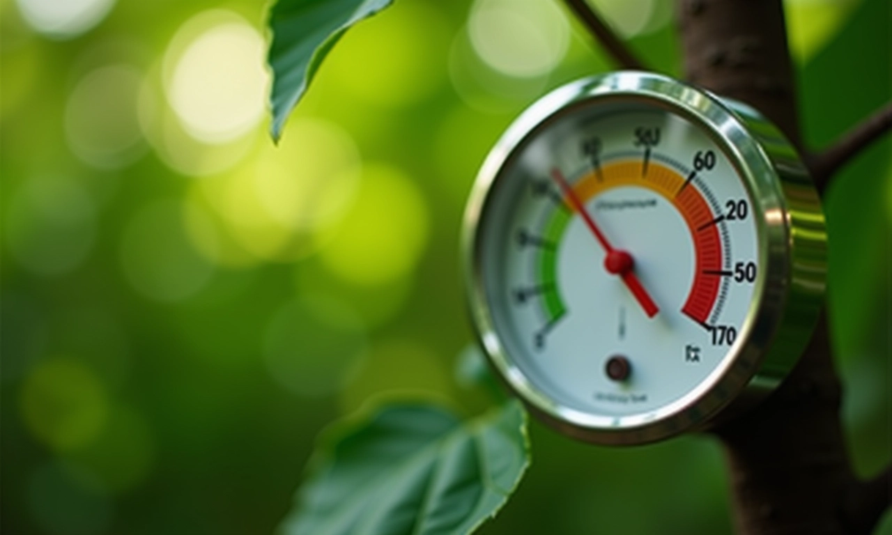 Termômetro indicando clima quente e úmido ideal para cupuaçu.