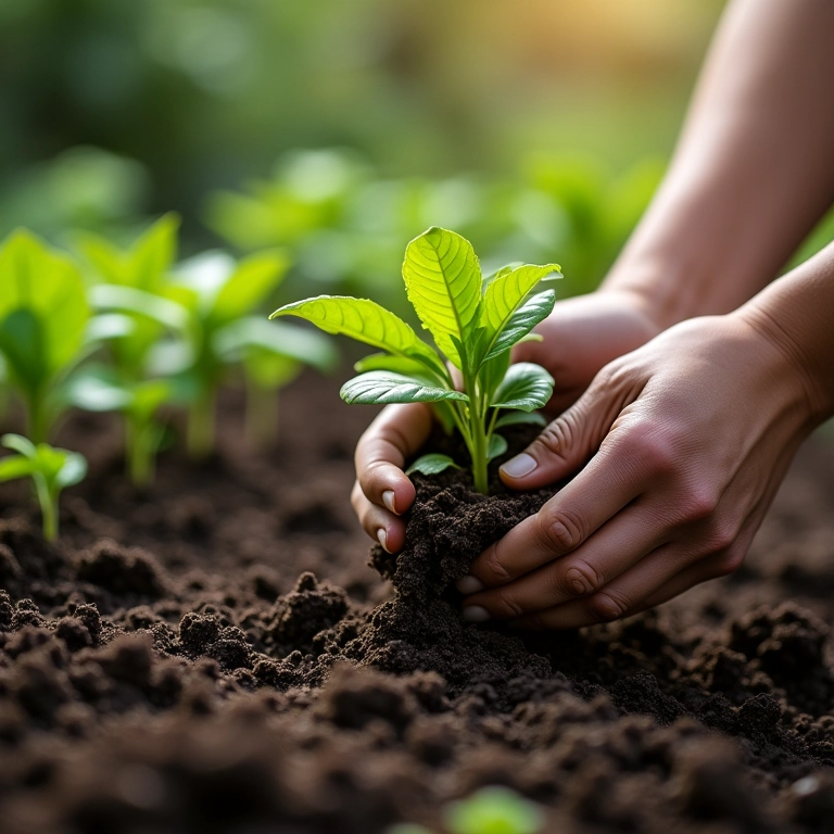 Transplantando mudas para o local definitivo.