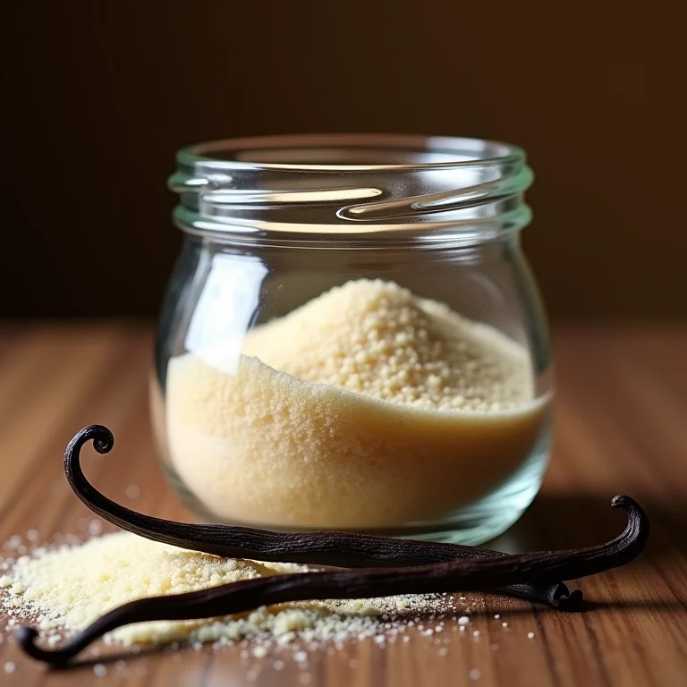 Açúcar de baunilha caseiro em pote de vidro.