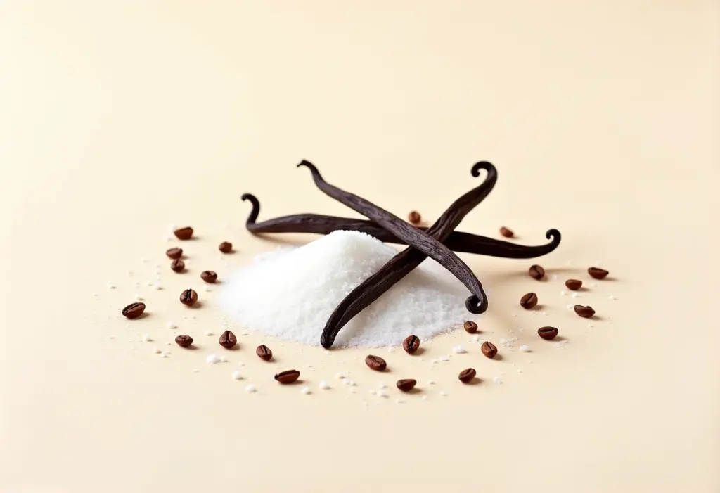 Açúcar de Baunilha Caseiro: Segredo dos Chefs para Bolos Incríveis Açúcar de baunilha caseiro em uma composição elegante.