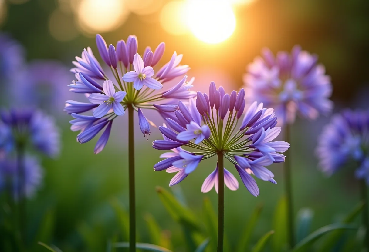 Agapantos florindo exuberantemente em um jardim ensolarado