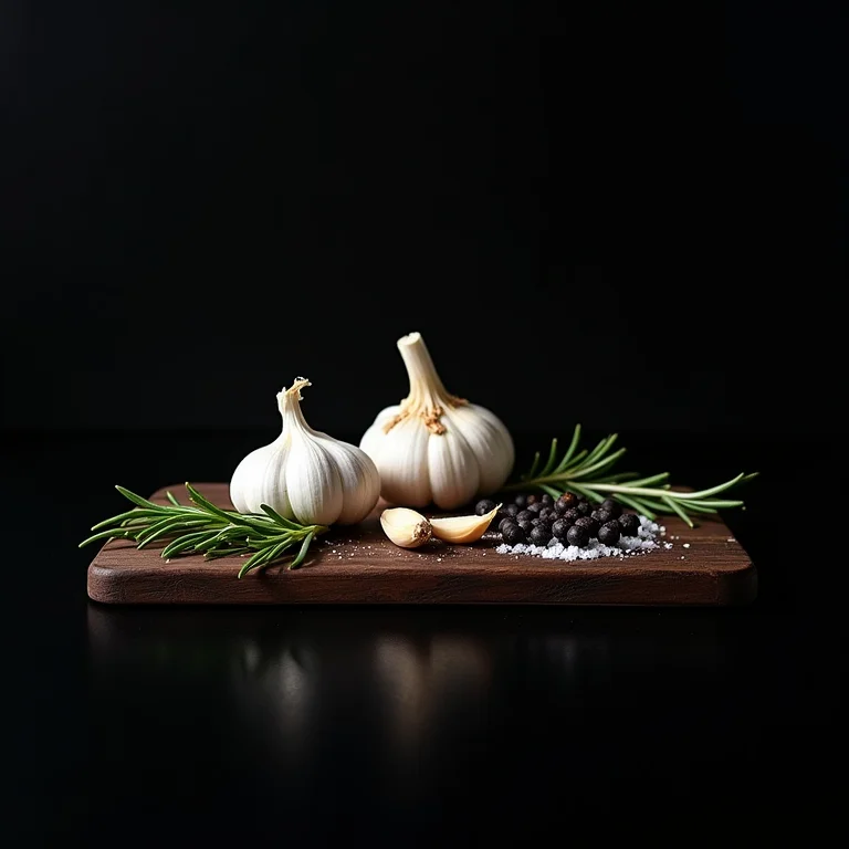 Alecrim, alho, sal e pimenta.